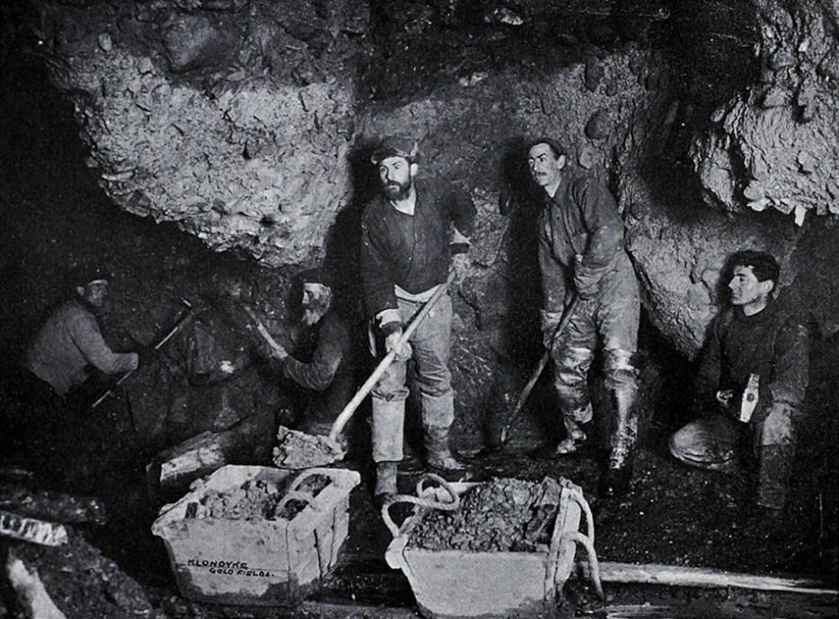 | Underground work, Bonanza Creek | From the Klondyke Souvenir published by H.J. Goetzman in 1901, via BC Bibliography Collection
