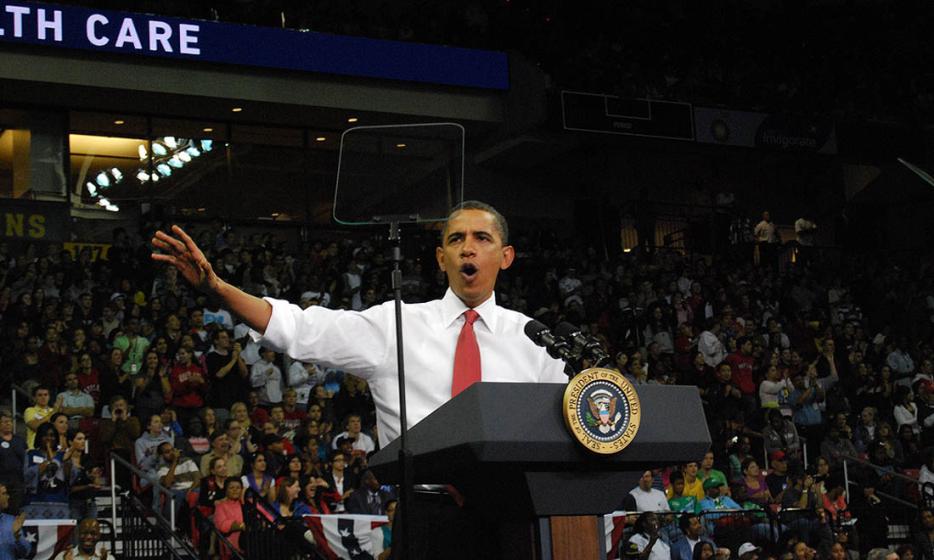 | Barack Obama at a rally at the University of Maryland. | Daniel Borman