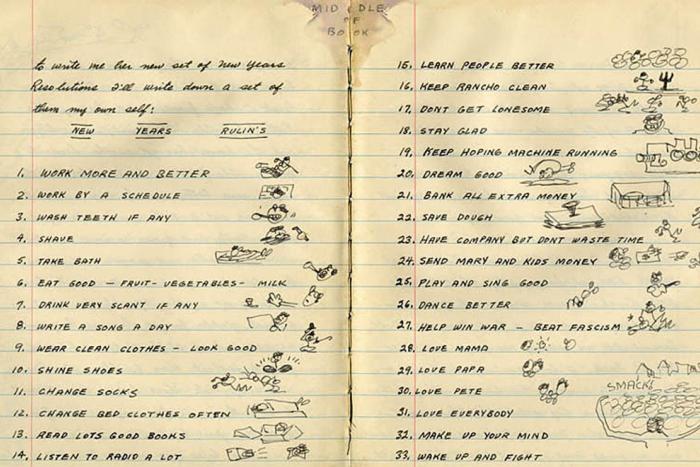 | Woody Guthrie's list of New Year's resolutions, 1942