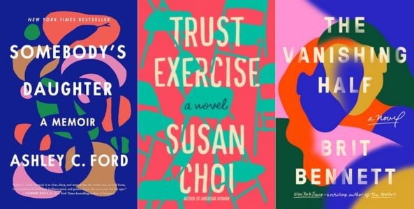 Three anglophone book covers featuring colourful blobs