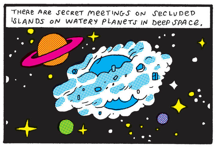 Liquid Planet Battle Part 7, A comic by Ryan Cecil Smith for Hazlitt