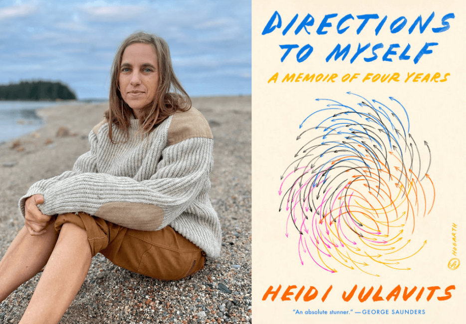 Diptych of author Heidi Julavits and the book jacket of Directions to Myself