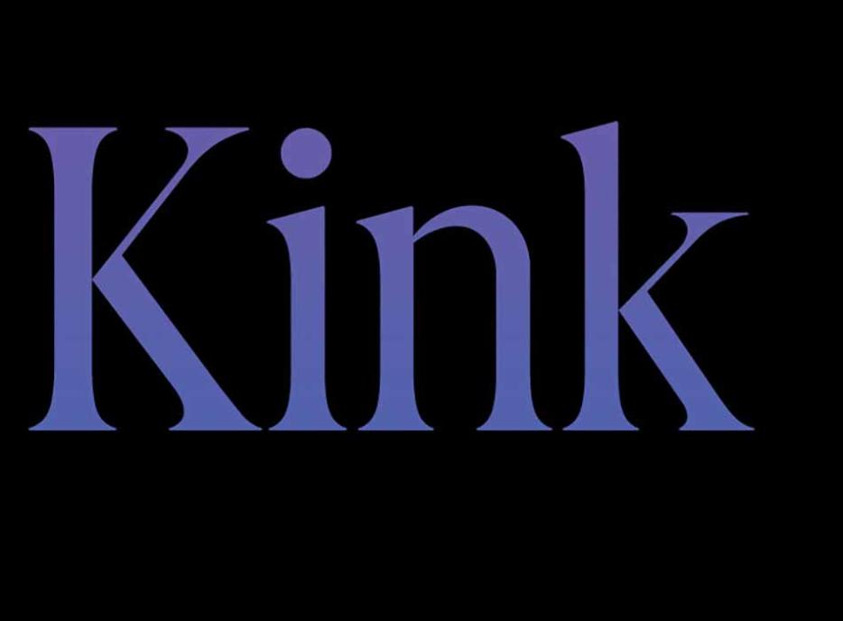 A close up of Tina Horn's book cover, reading Kink in purple letters on a black background 