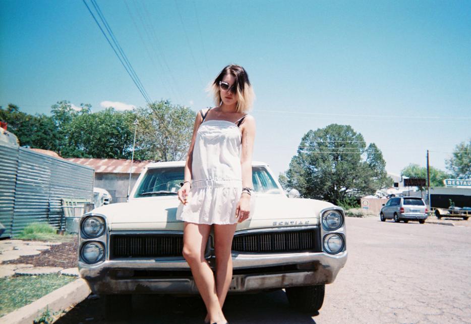 ||Sarah; white dress; white car; Marfa, Texas; June 2012.