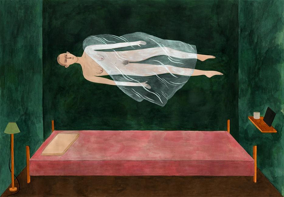 A body floating above a table