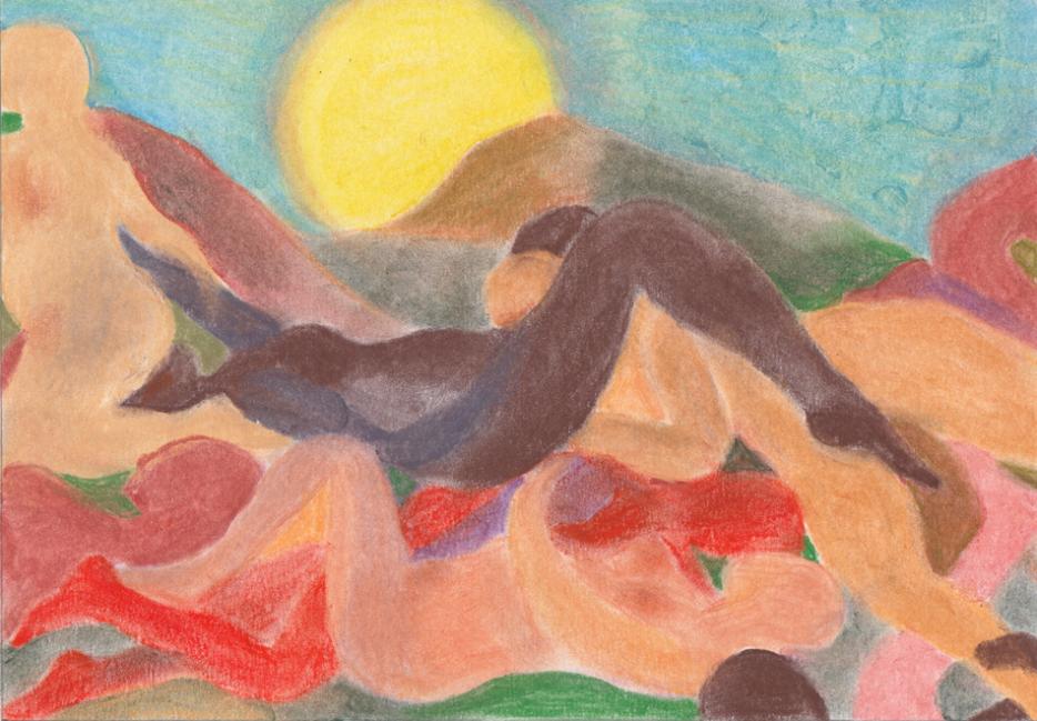 naked bodies communing together as the sun rises