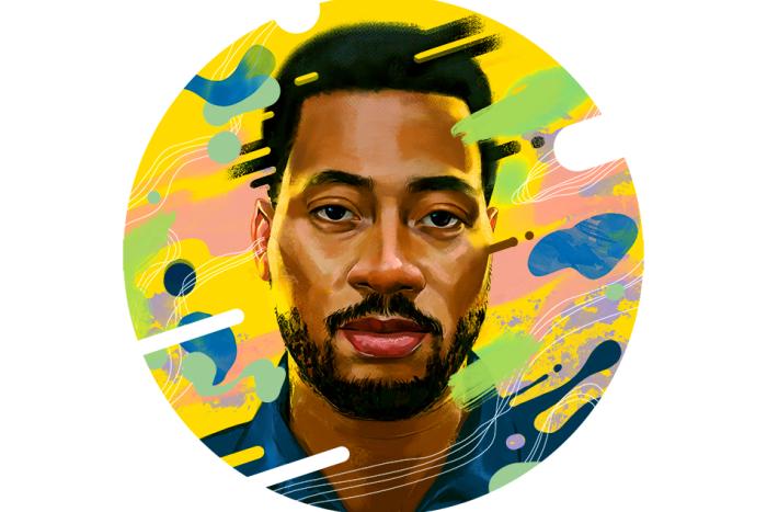 Round painted avatar of a Rollie Pemberton, a stoic looking man with facial hair