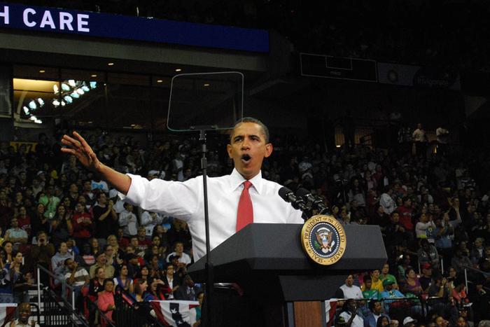| Barack Obama at a rally at the University of Maryland. | Daniel Borman